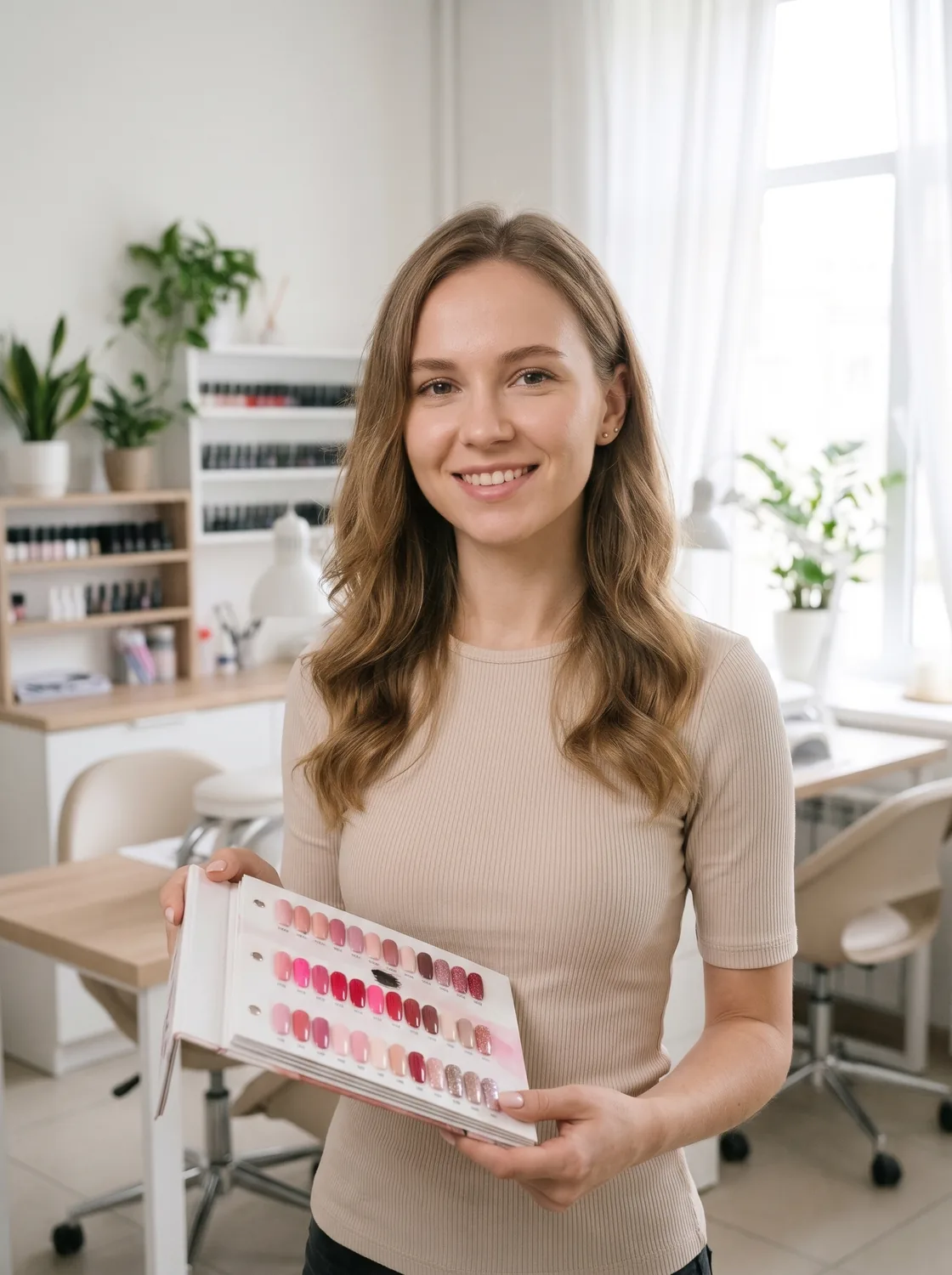 Iryna Savchuk with a colour chart