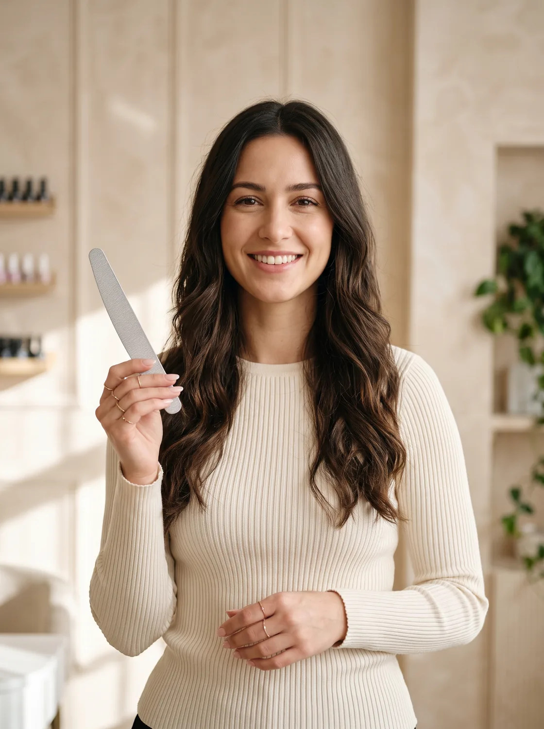 Olena Melnyk holding a nail file